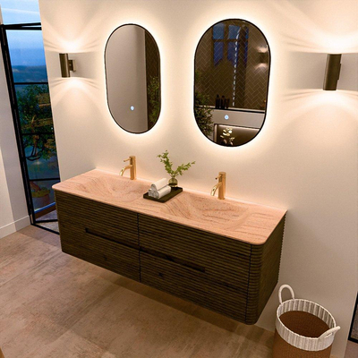 Mondiaz CIRO-DLUX Badkamermeubelset - 150x45x50cm - Solid surface wastafel Saba - 2 wasbak Dubbel - 2 kraangaten - 4 lades - Shadow