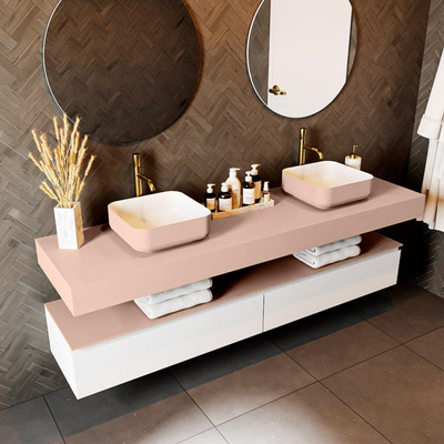 Mondiaz TOP 51 Vrijhangend Topblad - 190x51x12cm - geschikt voor waskom - Solid surface - Rosee