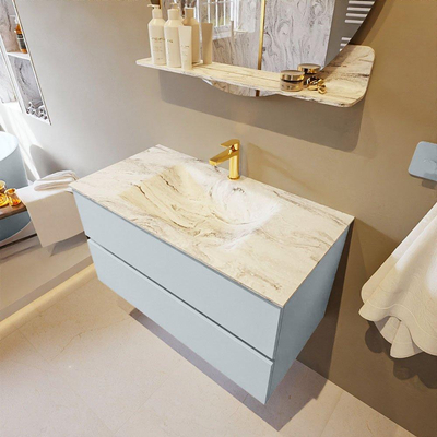 MONDIAZ VICA-DLUX Ensemble meuble de salle de bains - 90cm - meuble bas clay - 2 tiroirs - lavabo encastré cloud centré - 1 trou de robinet - version haute 60cm - glace
