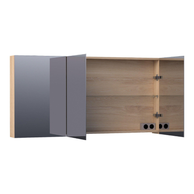 BRAUER Plain Spiegelkast - 140x70x15cm - 3 links- en rechtsdraaiende spiegeldeuren hout - Smoked oak