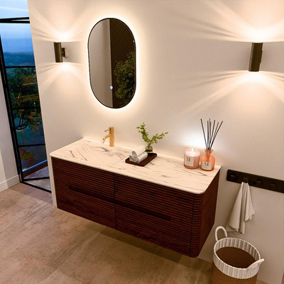 Mondiaz CIRO-DLUX Badkamermeubelset - 130x45x50cm - Solid surface wastafel Nata - 1 wasbak Links - 1 kraangat - 4 lades - Ruby