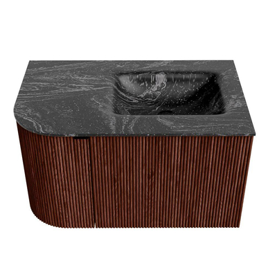 Mondiaz KURVE-DLUX Badkamermeubelset - 75x46x40cm - 1 lade - 1 deur - wastafel solid surface - rechts - 1 kraangat - Ruby
