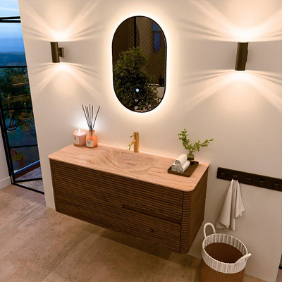 Mondiaz CIRO-DLUX Meuble de salle de bains - 120x45x50cm - Vasque en solid surface Saba - 1 lavabo au milieu - 1 trou de robinet - 2 tiroirs - Dusk