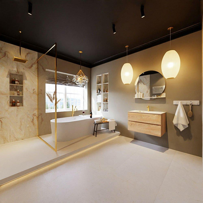 MONDIAZ VICA-DLUX Badkamermeubelset - 80cm - onderkast washed oak - 2 lades - inbouw wastafel cloud midden - 1 kraangat - 60cm hoge versie - frape