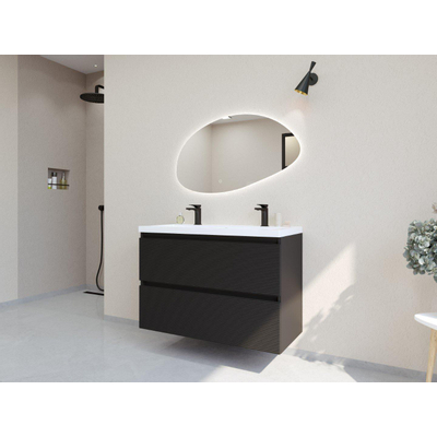 HR Infinity XXL ensemble de meubles de salle de bain 3d 100 cm 1 lavabo en céramique djazz blanc 2 trous de robinet 2 tiroirs noir mat