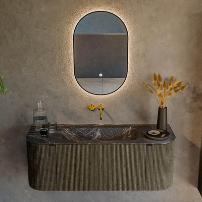 Mondiaz KURVE-DLUX Ensemble de meuble de salle de bains - 120x46x40cm - 1 tiroir - 2 portes - lavabo solid surface - central - sans trou de robinet - Shadow