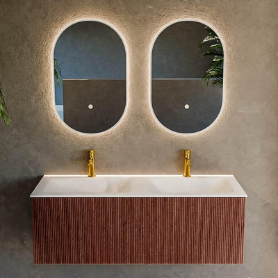 Mondiaz KURVE Ensemble meuble de salle de bains - 120x46x40cm - 1 tiroir - lavabo solid surface - double - 2 trous de robinet - Ruby