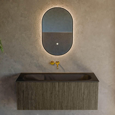 Ensemble de meuble de salle de bain Mondiaz KURVE - 110x46x40cm - 1 tiroir - lavabo en solid surface - milieu - sans trou de robinet - Shadow