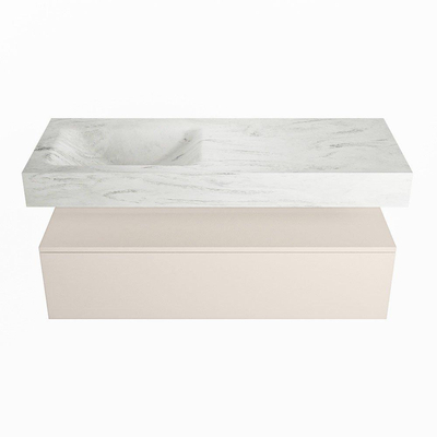 Mondiaz ALAN-DLUX Ensemble de meuble - 120cm - meuble Linen mat - 1 tiroir - Lavabo Cloud Opalo suspendu - vasque Gauche - 1 trou de robinet