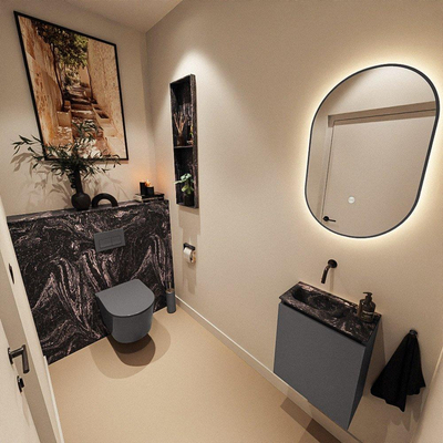MONDIAZ TURE-DLUX 40cm toiletmeubel Dark Grey. EDEN wastafel Lava positie links. Zonder kraangat.