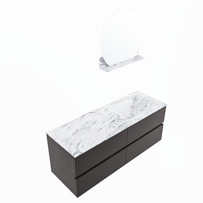 Mondiaz VICA-DLUX ensemble de meuble de salle de bain - 130cm - meuble sous-vasque gris foncé - 4 tiroirs - lavabo encastré cloud droite - sans trous de robinet - version haute de 60cm - glace