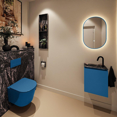 MONDIAZ TURE-DLUX Meuble toilette - 40cm - Jeans - EDEN - vasque Lava - position gauche - 1 trou de robinet
