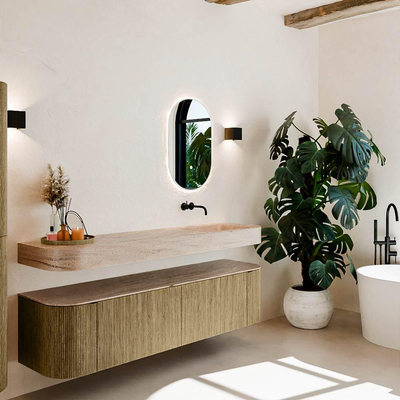 MONDIAZ THOR-DLUX Meuble de salle de bains - 180cm - arrondi gauche + droite - couleur Dusk - 2 tiroirs - 2 portes - Vasque suspendue CLOUD Droite sans trou de robinet - couleur Saba