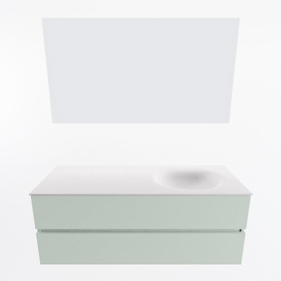 Mondiaz VICA ensemble de meuble de salle de bain - 130cm - meuble sous vasque greey - 2 tiroirs - lavabo moon droite - sans trous de robinet - couleur talc - miroir LED - version XL 60cm de haut