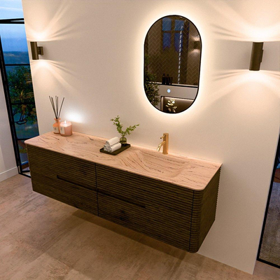 Mondiaz CIRO-DLUX Meuble de salle de bains - 170x45x50cm - Plan vasque solid surface Arena - 1 vasque à droite - 1 trou de robinet - 4 tiroirs - Shadow