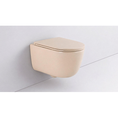 QeramiQ Dely Swirl Pack WC suspendu - 36.3x51.7cm - bâti-support Geberit UP320 - abattant slim - plaque de commande beige - boutons rectangulaires - beige
