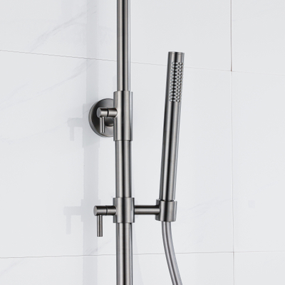 Fortifura Calvi Regendoucheset - thermostatisch - 30cm - hoofddouche - gladde slang - staaf handdouche - PVD - geborsteld gunmetal (antraciet)