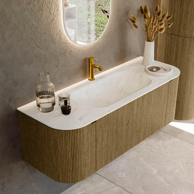 Mondiaz KURVE-DLUX ensemble de meuble de salle de bains - 130x46x40cm - 1 tiroir - 2 portes - lavabo solid surface - central - 1 trou de robinet - Dusk