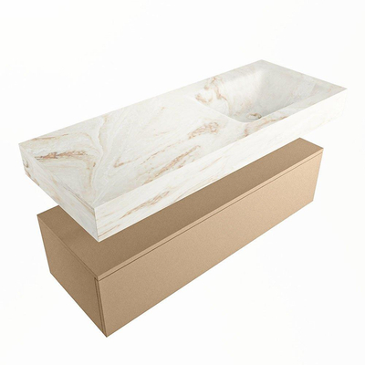 Mondiaz ALAN-DLUX Ensemble de meuble - 120cm - meuble Oro mat - 1 tiroir - Lavabo Cloud Frappe suspendu - vasque Droite - 1 trou de robinet