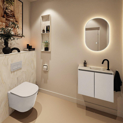MONDIAZ TURE-DLUX 60cm toiletmeubel Linen. EDEN wastafel Ostra positie rechts. Met 1 kraangat.