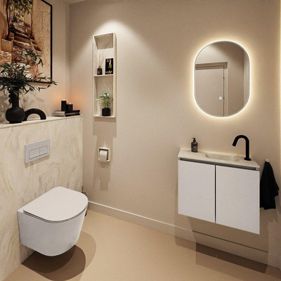 MONDIAZ TURE-DLUX Meuble toilette - 60cm - Linen - EDEN - vasque Ostra - position droite - 1 trou de robinet