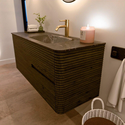 Mondiaz CIRO-DLUX Ensemble de meubles de salle de bains - 120x45x50cm - Lavabo solid surface Lava - 1 vasque à droite - 1 trou de robinet - 2 tiroirs - Shadow