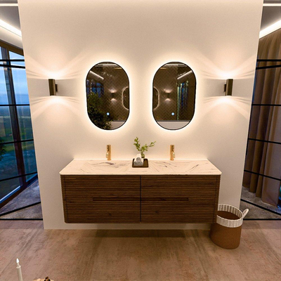 Mondiaz CIRO-DLUX Badkamermeubelset - 150x45x50cm - Solid surface wastafel Nata - 2 wasbak Dubbel - 2 kraangaten - 4 lades - Dusk