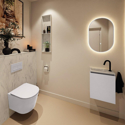 MONDIAZ TURE-DLUX Meuble toilette - 40cm - Cale - EDEN - vasque Opalo - position gauche - 1 trou de robinet