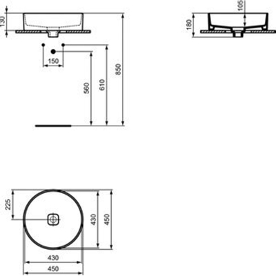 Ideal Standard Strada II opbouwwastafel rond zonder kraangat zonder overloop Ø45cm wit