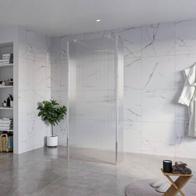 Fortifura Galeria Douche à l'italienne - 90x200cm - verre clair nervuré - anticalcaire - verre de sécurité 8mm - 2 parois latérales 40cm - avec bras muraux et profilés d'angle - Chrome