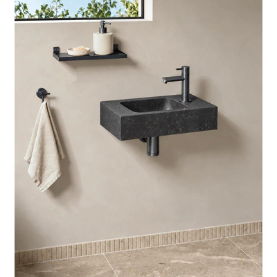 Fortifura Fuente fonteinset – rechthoekig – 40x22x9 cm – natuursteen zwart – kraan gunmetal