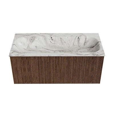 MONDIAZ KURVE-DLUX 100cm Meuble salle de bain - couleur Walnut - 1 tiroir - vasque BIG MEDIUM centre - sans trou de robinet - couleur Glace