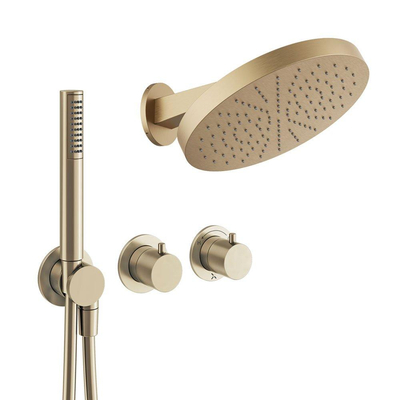 Crosswater MODULE Regendoucheset inbouw - 2 hendels - 30cm douchekop - handdouche - wandarm - geborsteld messing (goud)