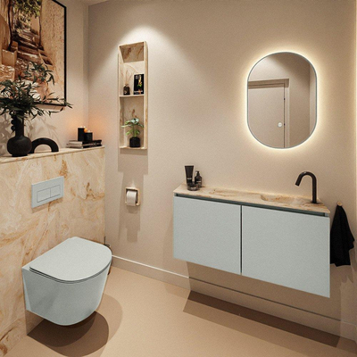 MONDIAZ TURE-DLUX Meuble de toilettes 100cm Greey. EDEN lavabo Frappe position droite. Avec 1 trou de robinet.