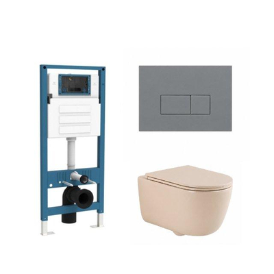 QeramiQ Dely Swirl Ensemble de toilette - réservoir encastré QeramiQ Flush - abattant fin - plaque de commande en plastique gris clair - boutons rectangulaires - beige