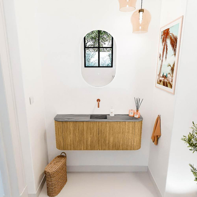 Mondiaz JOYA-DLUX 113.2cm toiletmeubel - ronding links en rechts kleur Oak - Wastafel FAYE positie Midden Zonder kraangat kleur Sombra.
