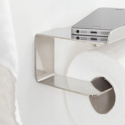 Tiger Colar Toiletrolhouder - zonder klep - met planchet - zelfklevend - gepolijst RVS