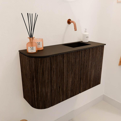 Mondiaz JOYA 71.6cm toiletmeubel - ronding links kleur Walnut - Wastafel FAYE positie Rechts Zonder kraangat kleur Urban.