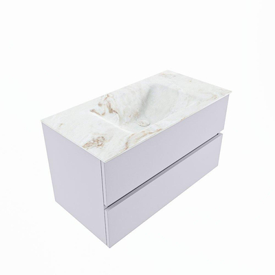 MONDIAZ VICA-DLUX Ensemble meuble de salle de bains - 90cm - meuble sous-vasque cale - 2 tiroirs - lavabo encastré cloud centré - sans trous de robinet - version hauteur 60cm - frape