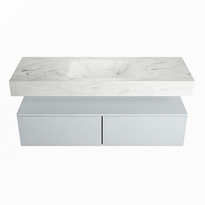 Mondiaz ALAN-DLUX Ensemble de meuble - 130cm - meuble Clay mat - 2 tiroirs - Lavabo Cloud Opalo suspendu - vasque Centre - 0 trous de robinet