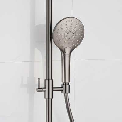 Fortifura Calvi Ensemble de Glissière - coude mural intégré - flexible de douche lisse - douchette ronde - Gunmetal PVD brossé