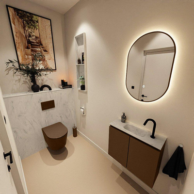 MONDIAZ TURE-DLUX Meuble toilette - 60cm - Rust - EDEN - vasque Opalo - position centrale - 1 trou de robinet