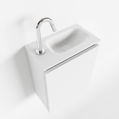 MONDIAZ TURE Kit lave-mains - 40x23x50cm - 1 trou de robinet - 1 porte - talc mat - Lavabo à droite - Solid Surface Blanc