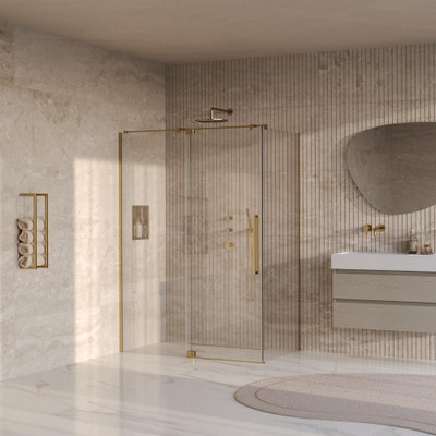 BRAUER Stellar Cabine de douche - 140x100x200cm - porte battante - revêtement verre - réversible - verre clair - PVD or brossé