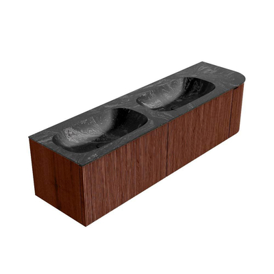 Mondiaz KURVE-DLUX Ensemble meuble de salle de bains - 165x46x40cm - 2 tiroirs - 1 porte - vasque solid surface - double / gauche - 2 trous de robinet - Ruby