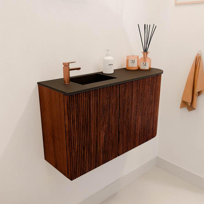 Mondiaz JOYA 71.6cm toiletmeubel - ronding rechts kleur Ruby - Wastafel FAYE positie Links 1 kraangat kleur Urban.