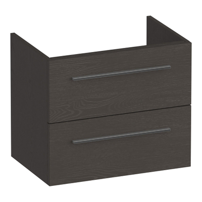 BRAUER Trust meuble sous lavabo peu profond 60 excl. poignées à poser 2 tiroirs softclose et 1 découpe pour le siphon - Bois Anthracite