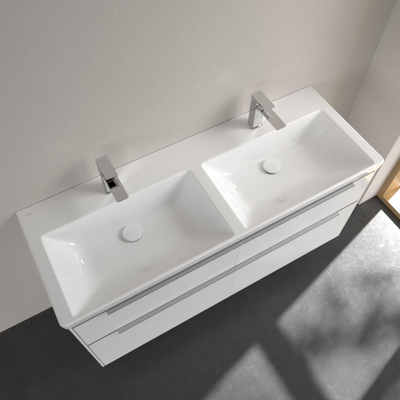 Villeroy & boch subway 3.0 lavabo de meuble 130x47x16.5cm rectangle 2 trous de robinetterie 2 éviers sans trou de débordement blanc alpin gloss ceramic+