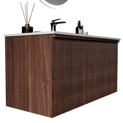 Saniclass Terra Wastafelonderkast - 100cm - 2 lades - ribbel front - kastanje