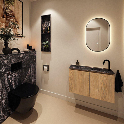 MONDIAZ TURE-DLUX 80cm toiletmeubel Washed Oak. EDEN wastafel Lava positie rechts. Met 1 kraangat.